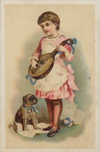 Lány mandolin játszik, egy kutyával alkotó: American School
