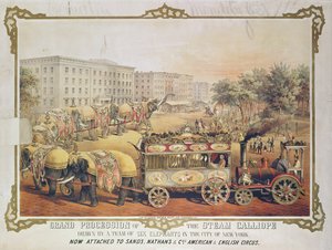 A Steam Calliope nagy felvonulása, amelyet egy hat elefántból álló csapat rajzolt New York városában, 1857 alkotó: American School