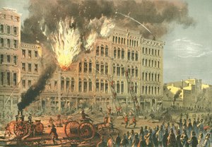 Great Fire on Lake Street, Chicago Illustrated, James W. Sheahan irodalmi leírásaival, Jevne & Almini, Chicago, 1866-67 alkotó: American School