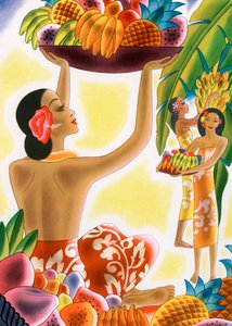 Hawaii nők gyümölcsöt szüretelnek alkotó: American School