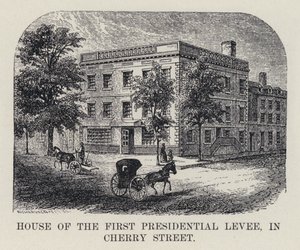Az első elnöki töltés háza a Cherry Street-ben (litho) alkotó: American School