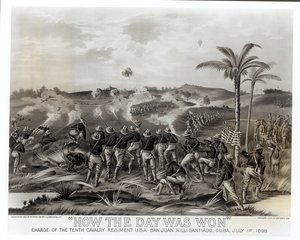 „How the Day was Won” (How the Day was Won) – A tizedik lovasezred támadása San Juan Hillben, Santiago, Kuba, 1898. július 1., pub. 1899 alkotó: American School