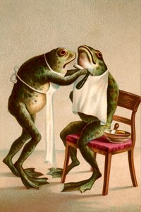 Humoros illusztráció egy béka borotválkozásáról alkotó: American School