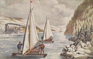 Ice-Boat Race a Hudson, kocsma. C. 1855, Currier & Ives alkotó: American School