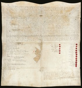 Indián szerződés, Easton Konferencia, Pennsylvania, 1758. október 23. (toll és tinta viasszal pergamenre) alkotó: American School