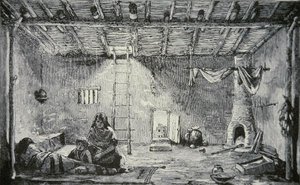 Egy Pueblo-ház belseje, 1880 körül (metszet) alkotó: American School