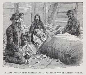 Olasz rongyszedők telepe egy sikátorban a Mulberry Street mellett (litho) alkotó: American School