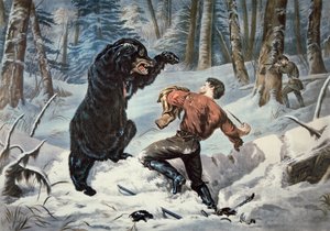 Jedediah Smith-t (1799-1831) megtámadta egy Grizzly medve, 1861 körül (színes litó) alkotó: American School