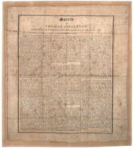Jeffersons első beiktatási beszéde, Pechin, Baltimore, 1801. március 4. (litho on selyem) alkotó: American School