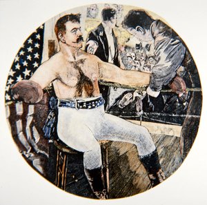 John L. Sullivan James J. Corbett-tel vívott harca során New Orleansban alkotó: American School