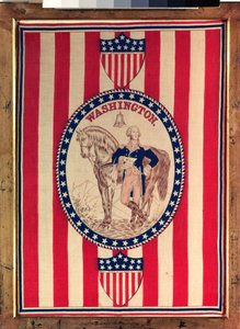 George Washington 1876 körüli teljes alakos lovas portréját ábrázoló kendő (pamut) alkotó: American School