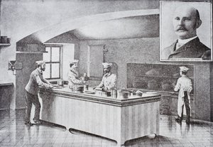 A Fehér Ház konyhája az 1890-es években, Hugo Ziemann beillesztett portréjával alkotó: American School