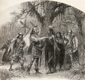 Az A. S. Barnes und Co. 1885-ben kiadott „A Brief History of the United States” című művéből: Landing of Northmen alkotó: American School