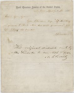 Abraham Lincoln levele Ulysses S. Grant tábornoknak, 1865. április 7. alkotó: American School