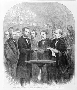 Lincoln esküt tett második beiktatásán, 1865. március 4-én, 1865. alkotó: American School