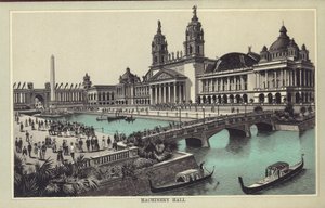Gépcsarnok a Columbian Világkiállításon Chicagóban, egy kiállítási útmutatóból alkotó: American School