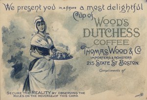 Kávét felszolgáló szobalány, a Woods Duchess Coffee reklámja, Boston