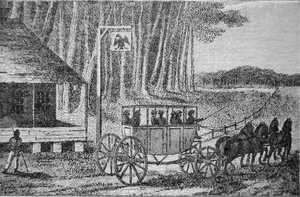 Postakocsi, illusztráció a „Travels in North America” című könyvből, Isaac Weld (1774-1856) 1795 (metszet) alkotó: American School