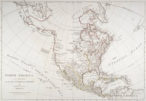 Térkép, amely Észak-Amerikát az európai hatalmak által kettéosztott állapotban ábrázolja, 1774