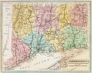 Connecticut térképe, John Warner Barber „Connecticut Historical Collections” című könyvéből, 1856