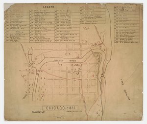 Térkép történelmi házak és helyszínek Chicago, Illinois, 1835 körül alkotó: American School