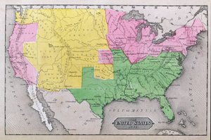 Az Egyesült Államok térképe 1861-ben, az „Egész országunk: Az Egyesült Államok múltja és jelene, történelmi és leíró” című művéből, John Warner Barber és Henry Hare, 1861