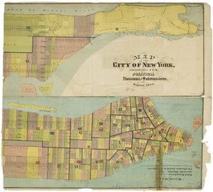 New York város térképe, amelyen látható a politikai felosztása és felosztása alkotó: American School