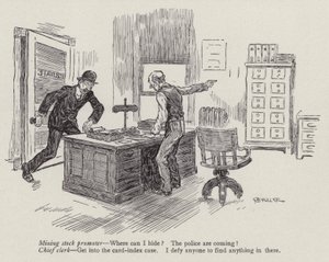 Bányászati részvények promótere menekül a rendőrség elől (litho) alkotó: American School