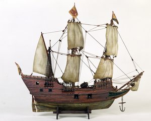 A félhold modellje, Henry Hudsons hajó, 1825-1900 (fa, vászon, fém, festék, húr)