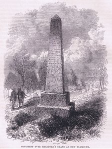 Emlékmű Bradford sírja fölött, New Plymouth 1641-ben, illusztráció Cassell története az Egyesült Államok pubjából. készítette: Petter & Galpin 1890 körül (litho) alkotó: American School