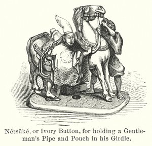Netsuke, vagy elefántcsont gomb, amiért egy úri pipát és tasakot tartott az övében (metszet) alkotó: American School