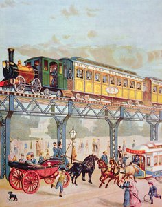 New York Elevated Railway, 1880 körül (színes litho) alkotó: American School