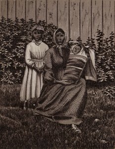 Niagara-vízesés: indiai család (litho) alkotó: American School