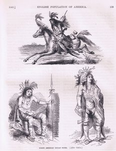 Észak-amerikai indián típusok (1640-es évek), illusztráció a Cassells History of the United States pubból. írta Petter & Galpin 1890 körül alkotó: American School