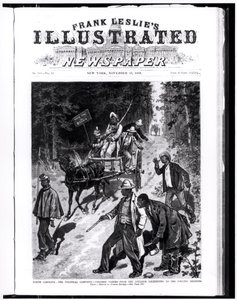 Észak-Karolina, a politikai kampány: Színes szavazók a belterületről, utazás a szavazóhelyiségekbe, „Frank Leslie Illustrated Newspaper”-ből, 1880. november 13. (metszet) (fekete-fehér fotó) alkotó: American School