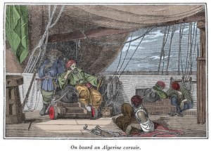 Algériai kalózok hajójának fedélzetén Illusztráció a „The Pirates Own Book, hiteles narratívák a leghíresebb tengeri rablókról” című könyvből, Charles Ellms, Boston, 1837 alkotó: American School