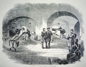 „A floridai Fort Dickens tíz oldalsó kazamata akkumulátorának egyike”, az Unió felügyelete alatt 1861-ben (litho) alkotó: American School