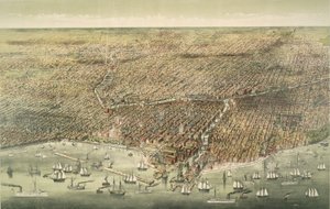 Chicago városának panorámaképe, pub. 1892 (színes litográfia) alkotó: American School