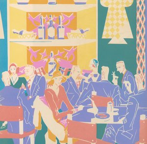 Mecénások asztaloknál egy Art Deco Jazz Clubban alkotó: American School
