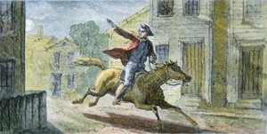 Paul Revere híres lovaglása 1775. április 18-án éjjel (színes litó) alkotó: American School