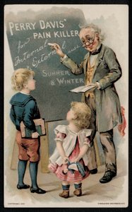 Perry Davis fájdalomcsillapító, reklám a 19. század közepén (chromolitho) alkotó: American School