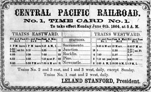 A Central Pacific Railroad Company 1864. június 6-i eredeti menetrendjének fényképnyomata alkotó: American School