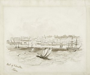 Galveston kikötője, Texas, 1800-as évek vége (tinta szőtt papíron) alkotó: American School