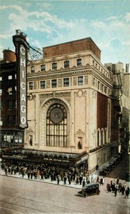 A Chicago Színházat ábrázoló képeslap, 1930 körül (színes litó) alkotó: American School