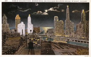 Chicagói képeslap éjjel, 1930 körül alkotó: American School