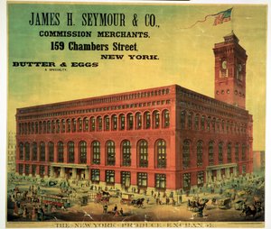 James H. Seymour & Co. Commission Merchants-t reklámozó plakát a New York-i termékbörzén, metszett: Sacket, Wilhelms és Betzig, 1885 körül
