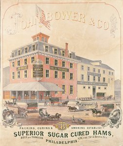 John Bower & Co. Superior Sugar Cured Hams-t reklámozó plakát