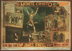 James ONeill urat Edmond Dantes szerepében reklámozó plakát a Monte Cristo grófja Charles Fichter-változatában
