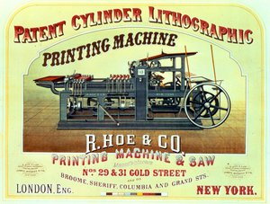 Reklámplakát Patent Cylinder Lithographic Printing Machine, R. Hoe & Co., London és New York