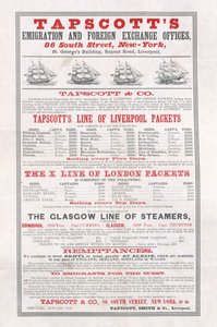 Tapscotts Emigration and Foreign Exchange Offices, New York-i plakát, 1859. január